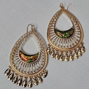 Gold Boho Ethnic Oval Hoop Earrings New